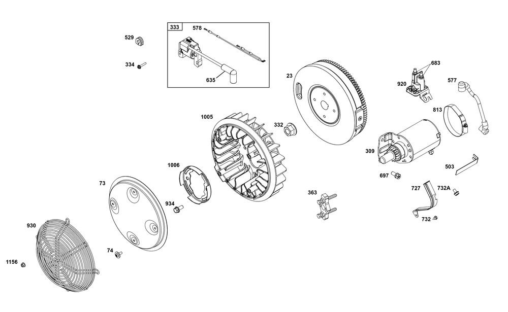 Flywheel, Ignition, And Starter Group Diagram and Parts List for 356777-0159-B5 200000 - 399999 Briggs and Stratton Engine